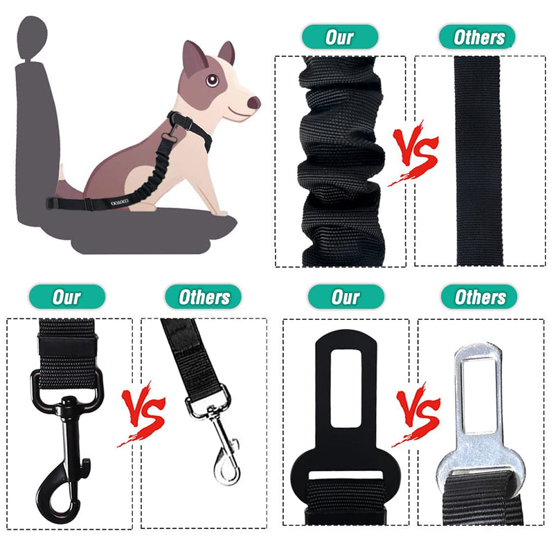 COOYOO Dog Seat Belt,Retractable Dog Car Harness Seat Belt for Car Adjustable Nylon Pet Safety Seat Belts Heavy Duty & Elastic Bungee Buffer 01-Black - BeesActive Australia
