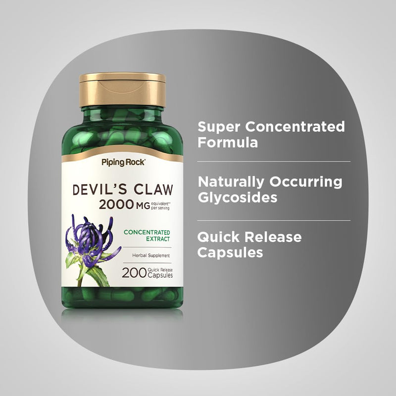 Piping Rock Devils Claw | 200 Capsules | Herbal Supplement | Concentrated Extract | Non-GMO, Gluten Free - BeesActive Australia