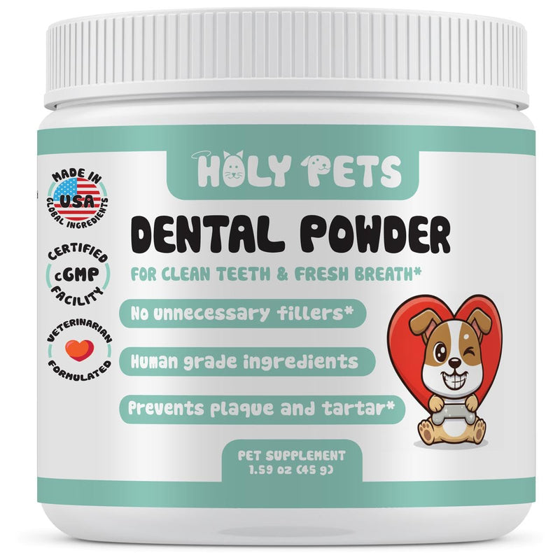 Dog Breath Freshener & Dental Powder for Teeth Cleaning – Plaque Off and Tartar Support for Dogs with Natural Herbal Blend & Postbiotics for Total Canine Oral Care (45g) 45g