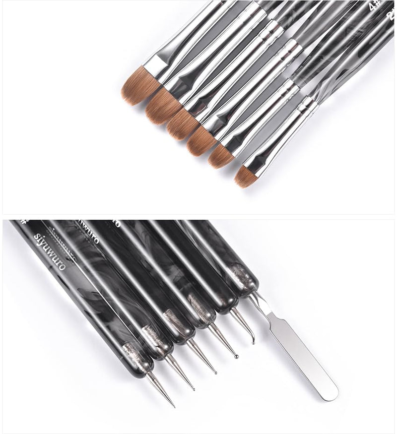 6Pcs Kolinsky Sable Nail Brush French Nail Brush 2 Way Professional UV Gel Acrylic Nail Art Brush with Dotting Tool for French Manicure Cuticle Clean Up Nail Art Design Pen (Set) Set - BeesActive Australia