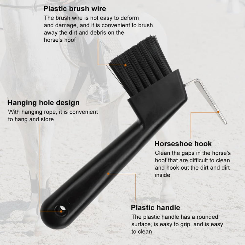 Natural bristles hoof scraper with brush, hoof scraper for horses, ergonomic hoof scraper for horses, 2 in 1 hoof scraper in brown, horse hoof care hoof cleaner horse, for clean hooves hoof care, black, Kiuiom - BeesActive Australia