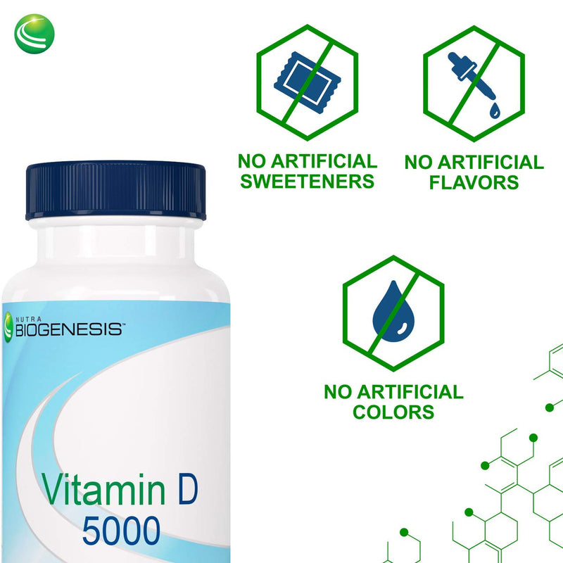 Nutra Biogenesis Vitamin D3 5000 IU, Vitamin D Supplement, 90 Softgels | Daily Nutritional Support, With Olive Oil for Absorption