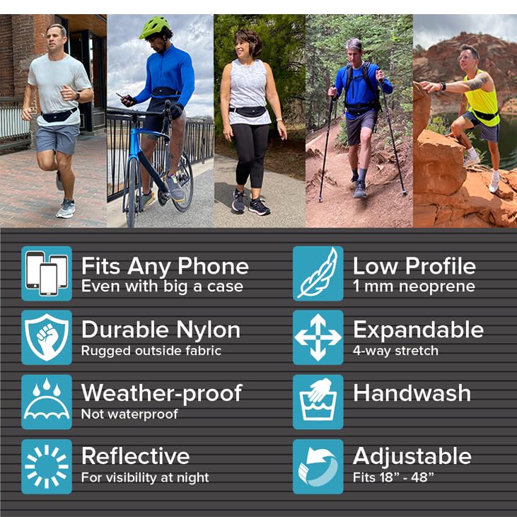 Tune Belt SP2 Running Belt, Slim Waist Pack Holder with Secure Zip Pocket, Sweatproof Storage, Non-Chafing, Fits Large Phones, Easy Access, Money Belt for Men & Women
