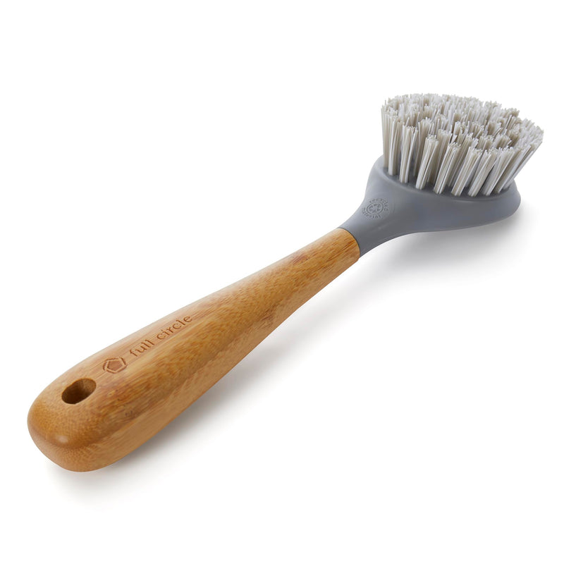 Full Circle Tenacious C Bamboo Dish Brush and Scraper - Kitchen Cleaning Tool Set for Cast Iron Cookware, Dishes, Pots, Sinks - Tough Nylon Bristles, Scrub Brushes with Handle Gray One Size - BeesActive Australia