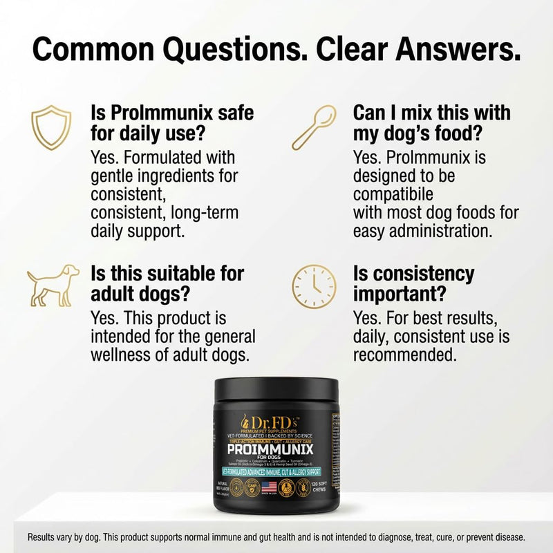Dog Probiotics for Dogs | Immune & Allergy Support with Colostrum for Gut Health | 120 Soft Chews | Made in USA | Dr. FD’s ProImmunix