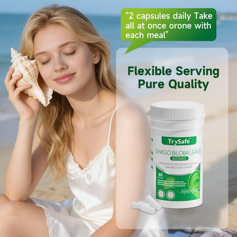 1000mg Hearing Support Formula - Tinnitus Relief for Ringing Ears with 600mg Ginkgo biloba, 230mg Lemon Bioflavonoid Complex & Vitamins, Support Inner Ears Healthy, Auditory Nerve* & Sleep*