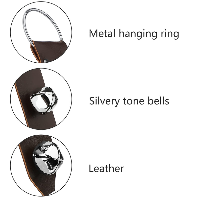 Frienda Hanging Jingle Sleigh Bells 7-Bell Dog Doorbells for Door Knob Faux Leather Belts Dog Training Bells Christmas Decor and Holiday Home Decorations, 18.7 x 1.8 x 1 Inches(Brown with Silver) Brown with Silver - BeesActive Australia