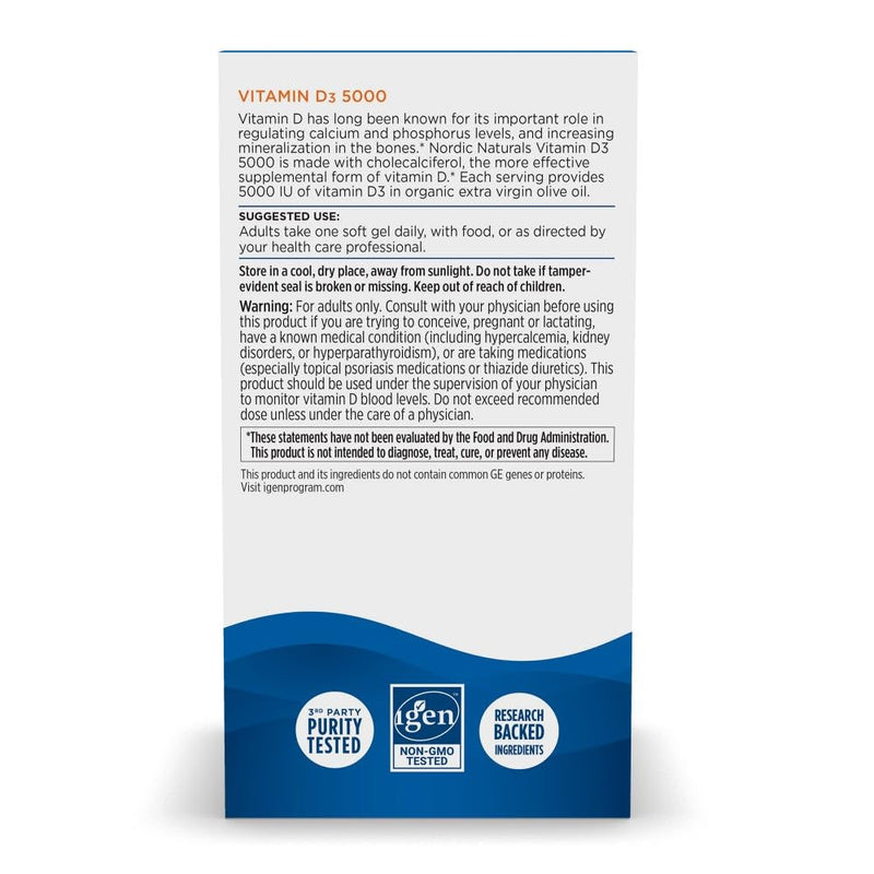 Nordic Naturals Vitamin D3 5000 IU, Non-GMO, Orange - 200 Mini Softgels | High-potency vitamin D3 for bone health, mood support & immune function. One mini softgel daily. Non-GMO. 200 servings 1 Count (Pack of 200)