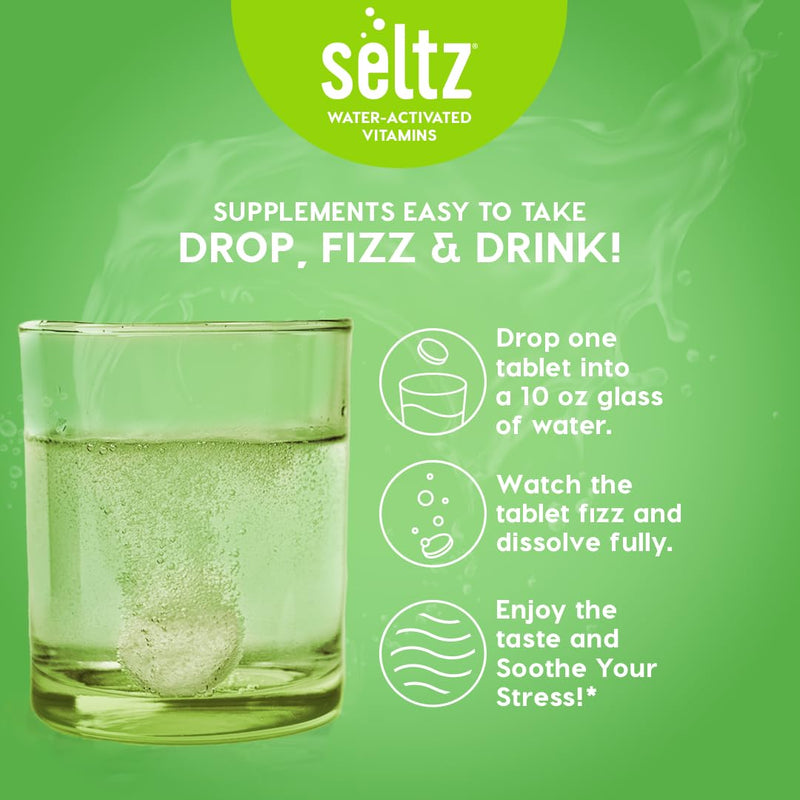 Seltz Stress Support Drink Tablets, Effervescent L-Theanine with Magnesium | Daily Balance, Daily Calm, Focus Support, No Sugar Added, Drop Fizz and Drink, Supports Hydration, 90 Tablets, 6 Pack 90 Tablets (pack of 6)