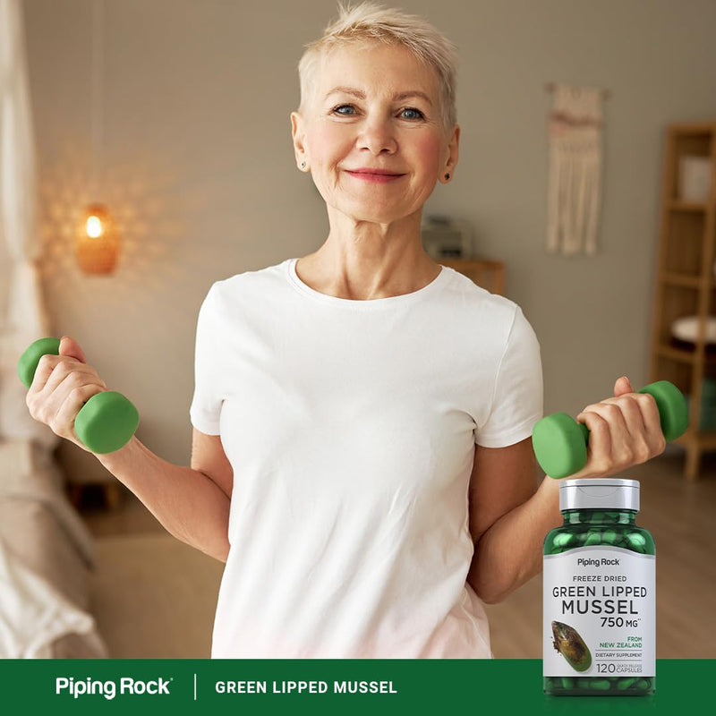 Piping Rock Green Lipped Mussel | 120 Capsules | Supplement for Humans | Freeze Dried from New Zealand | Non-GMO, Gluten Free 120 Count (Pack of 1)
