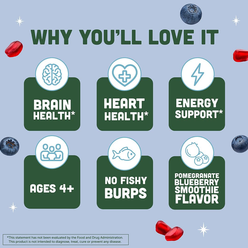 Barlean's Pomegranate Borage & Algae Oil, Omega 3-6-9 Flaxseed, Vegan, 16oz | Plant-based flax, borage & algae, EPA DHA omega 3-6-9, Non-GMO, Gluten-free, Vegan, For kids & adults, Heart & brain Pomegranate Blueberry Smoothie 1 Pound (Pack of 1)