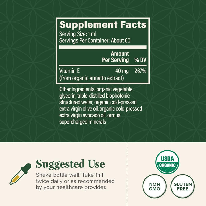 Global Healing Organic Vitamin E Liquid Drops 40 mg - Natural D-Alpha Tocopherol 15% α-tocopherol - Vegan Liquid Vitamin E Oil Oral Supplement for Skin - Low Dose Liposomal Vitamin (2 Oz) | Global Healing Vitamin E Supplement Natural D-Alpha Tocopherol...