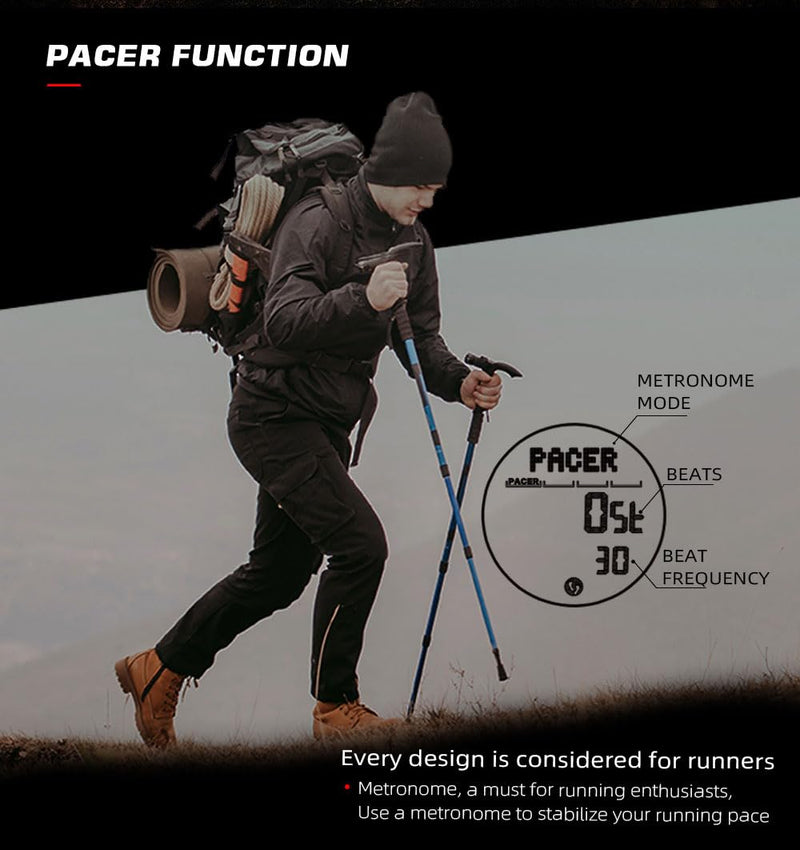 NORTH EDGE Tactical Survival Watch Men Military Watch Men Women Digital Wrist Watch for Outdoor Sports Pedometer Compass Calories Durable Nylon Strap Black