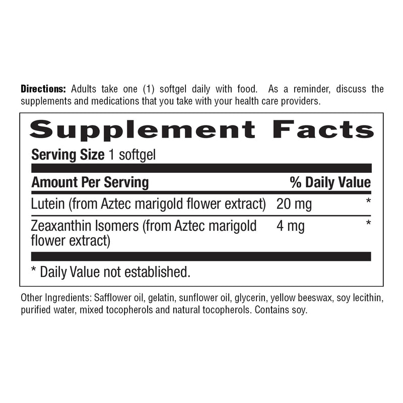 Country Life Lutein 20 mg Supplement - Certified Gluten-Free - Eye Health Support with Lutein and Zeaxanthin - Reduces Eye Strain from Screens - No Yeast, Corn, Wheat, Milk - 60 Softgels
