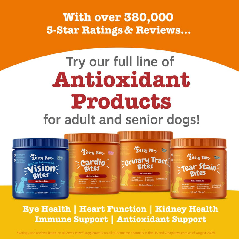Zesty Paws Cardiovascular Support for Senior Dogs - Taurine for Dogs - with CoQ10, L Carnitine & Sea Buckthorn - Heart Health - AlaskOmega Fish Oil Omega 3 - Salmon - 90 Count Advanced - Salmon