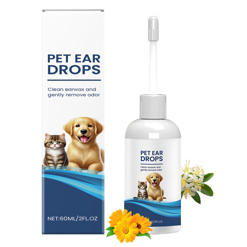 Ear Cleaner for Dogs & Cats, Dog Ear Drops for Soothes Itchy and Wax Build Up, Control Ear Odor, Gently Reduces Discomfort, 60 ml