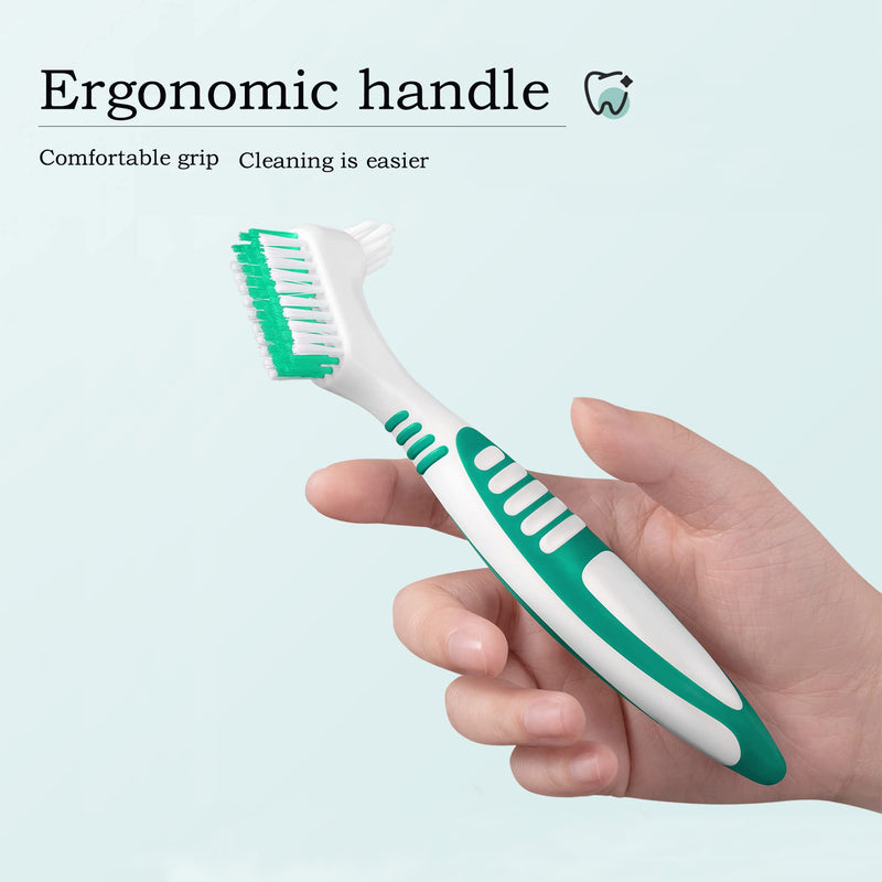Denture Brush 4Pcs Denture Toothbrushes，Denture Cleaning Care Cleaning Brush ，Double Sided Toothbrush，Multi-Layered Bristles and Rubber Anti-Slip Handle (Purple, Green, Blue, Orange) 4 Color - BeesActive Australia