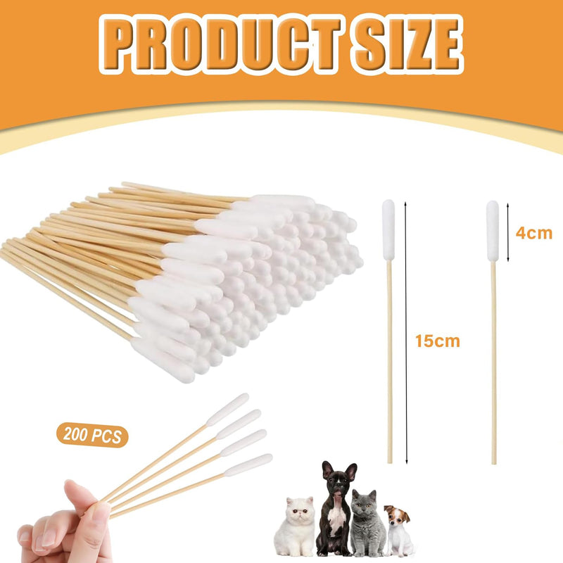 Shirene Pet Dog Ear Cleaning Swabs,200 Pieces Cotton Ear Buds,15cm Animal Ears Cleaner Big Cotton Swab,Bamboo Cotton Buds for Wax Removal & Itchy Care,Safe Animal Ears Cleaning Sticks