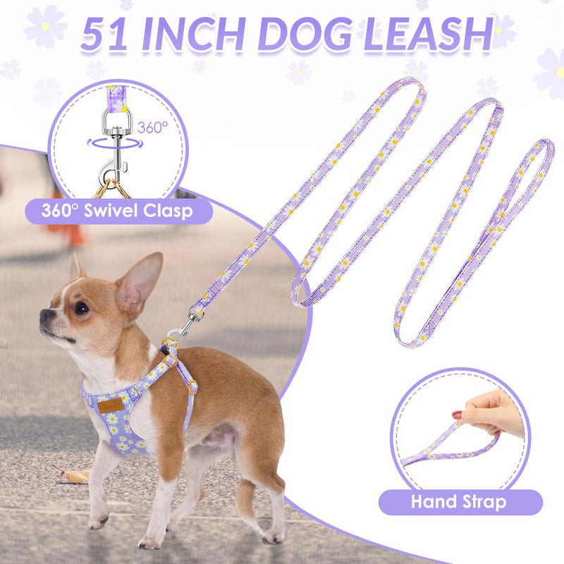 SlowTon No Pull Dog Harness with Leash - Soft Lightweight Floral Pattern Puppy Harness, Adjustable Pet Harness for Small Medium Dogs Doggie (Purple S) Small(9-17.5lb) Purple - BeesActive Australia
