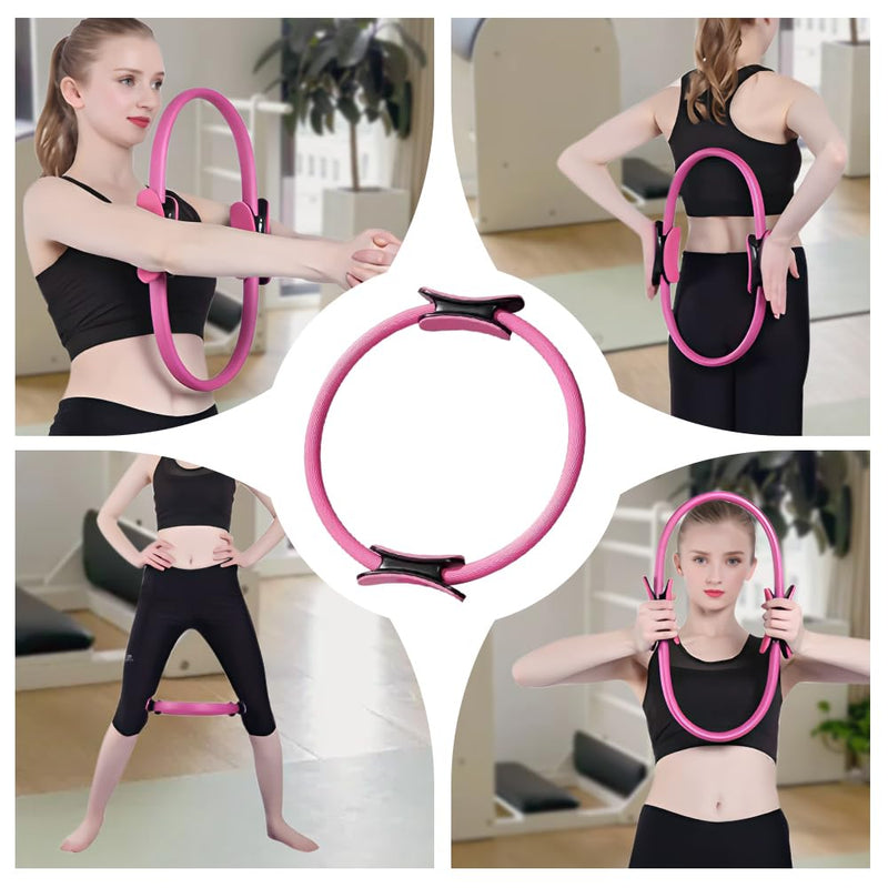 Pilates Ring and Ball Set, 6 Pcs Home Pilates Kit with 13” Circle Circle Yoga Ring 3 Resistance Bands 9.8” Pilates Ball Pilates Grip Socks, Pilates Essential Kit for Women Girl Home Workouts
