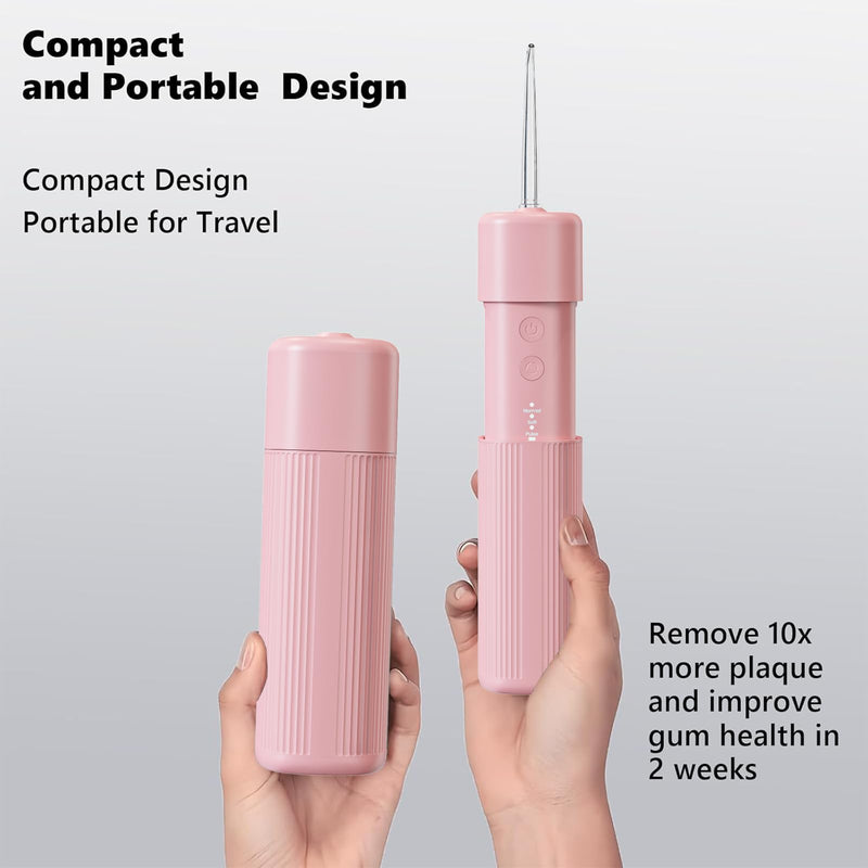 Portable Mini Water Flosser, Oral Irrigator Water Teeth Cleaner Pick with Telescopic Water Tank,3 Modes & IPX7 Waterproof, Home & Travel (Pink) Pink