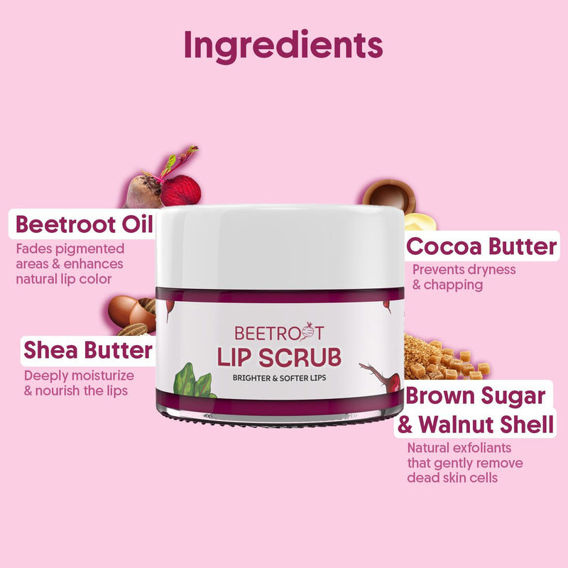 Beetroot Lip Scrub with Shea Butter & Cocoa Butter ‚Äì For Dark, Chapped & Pigmented Lips ‚Äì Suitable for Men and Women - 0.5 FL Oz / 15gm - BeesActive Australia