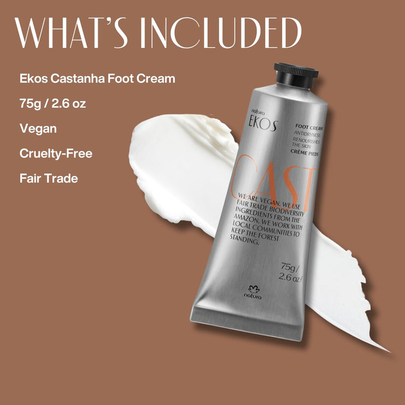 Natura - Brazil Nut Nourishing Foot Cream - Nourish & Soothe Dry Skin - Fast Absorbing - With Castanha Oil to Deeply Moisturize - Vegan & Cruelty-Free - 2.6 oz (75g) - BeesActive Australia
