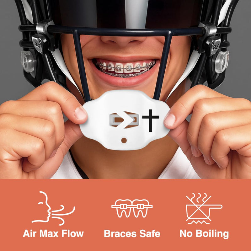 Football Mouth Guard – Lip Guard Football Mouthpiece with Strap – Breathable, Comfortable – Sleefs White