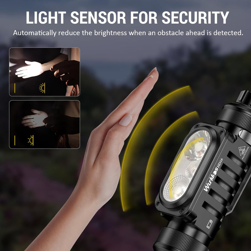 Wurkkos HD16 Headlamp Rechargeable 2500 Lumens, Powerful Light weight Head Flashlight with Throw White, Flood White Light and 660nm Red Light, IP66 Waterproof, USB-C Charging for Camping, Hiking, Work - BeesActive Australia