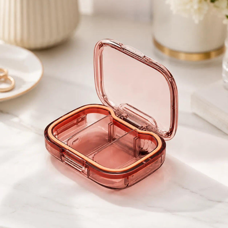 Mini Portable Vitamin Case Small Pill Box Travel Organizer, Red | Daily Supplement Container Fish Oil Storage. For commuting, school, office, travel, daily carry, storage, and organization.