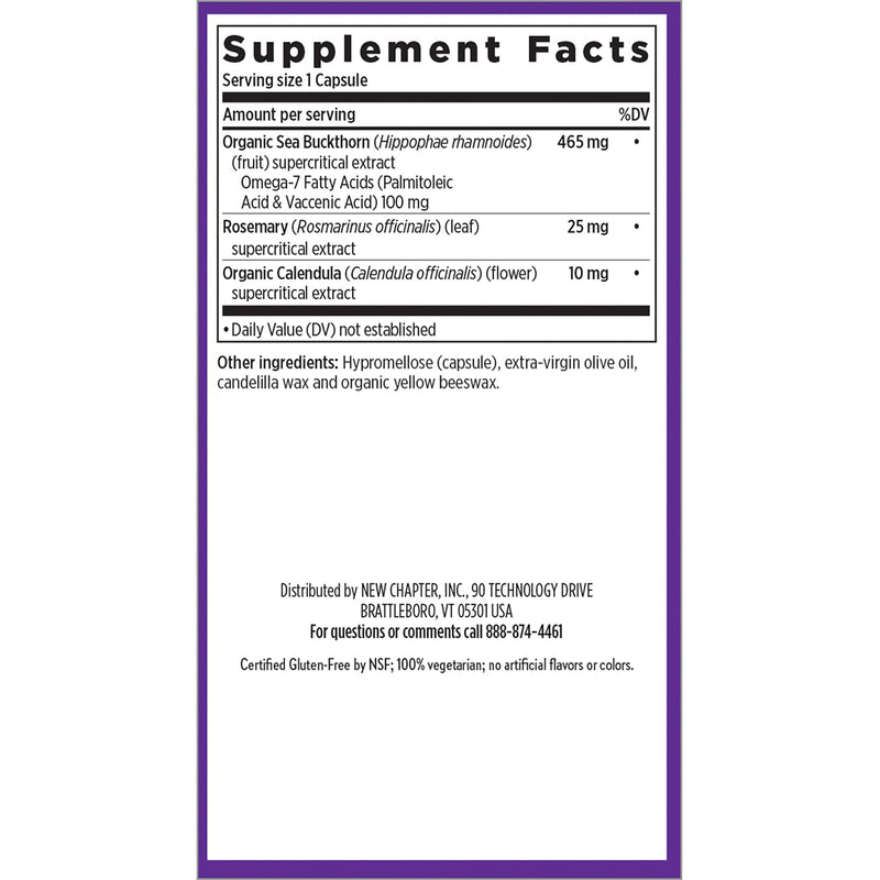 New Chapter Supercritical Omega 7 Supplement, 60 Count | Sea Buckthorn with Plant-Sourced Fatty Acids and Omega 7 for Skin, Mucous Membrane and Hair Support, Vegetarian Unflavored 60 Count (Pack of 1)