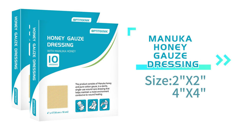 Manuka Honey Gauze Dressing 2"x2" Pack of 10, Manuka Honey Wound Care Bandage for Cuts, Scalds and Burns, Wound Dressing Products