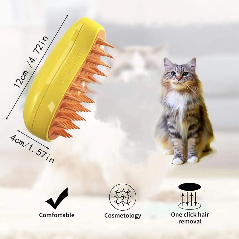 3 In1 Steamy Cat Brush for Massage,Multifunctional Cat Dog Hair Brush for Removing Tangled and Loose Hair, Pet Grooming Brush Hair Removal Comb for Cat and Dog, Yellow - BeesActive Australia