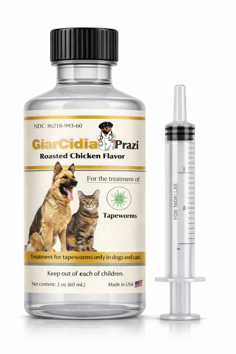 No More Tapeworms in Cats and Dogs- Dewormer for Cats and Dewormer for Dogs- USA Made Oral Suspension - Chicken Flavour with 3ml Dropper (60ml) 60ml Chicken