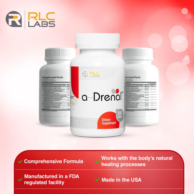 RLC Labs a-Drenal, 120 Capsules - Herbal, Cortisol Supplement with Ashwagandha, Ginger & Rhodiola to Support Balance, Mood, Energy & Vitality - Adrenal Support Formula (1 Month Supply) 120 Count (Pack of 1) - BeesActive Australia
