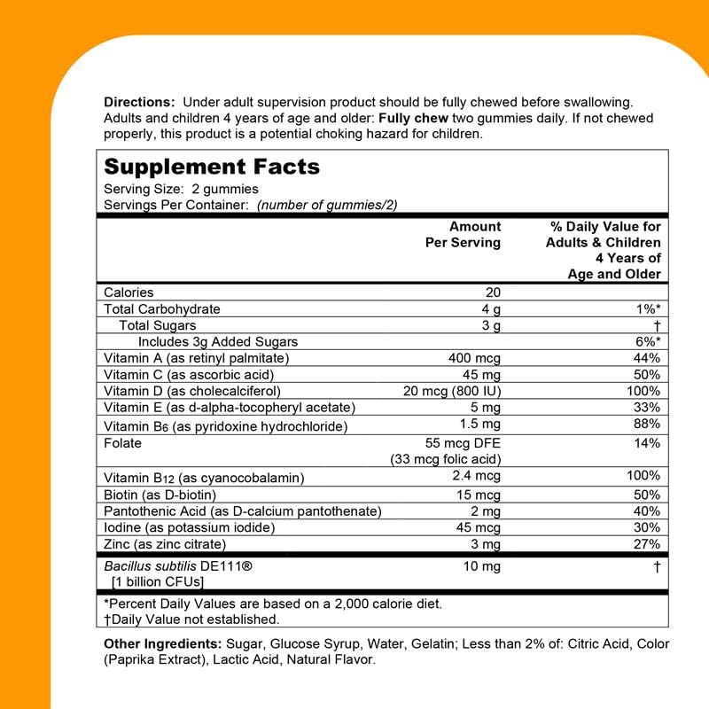 One A Day Kids Multivitamin with Probiotic, Multivitamin Gummies, Kids Probiotic for Digestive Health, Gummy Vitamins with Vitamin D for Immune Support, Orange Flavor, 60 Count