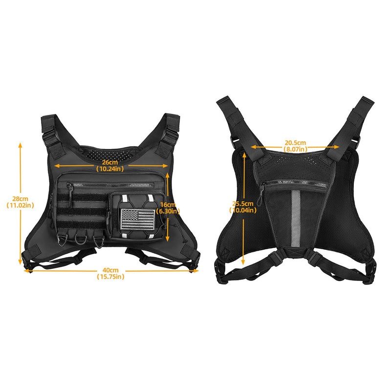 Outdoor Sports Chest Bag for Men, Water Resistant Lightweight Running Vest EDC Chest Pack for Workouts Hiking Cycling Black