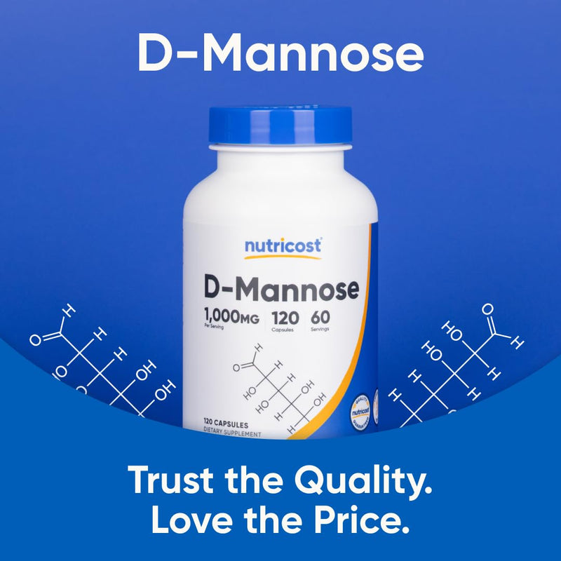 Nutricost D-Mannose (1,000mg Per Serving) 120 Capsules, 60 Servings | 500mg Per Capsule, Urinary Tract Health, GMO-Free, Gluten-Free 120 Count (Pack of 1)