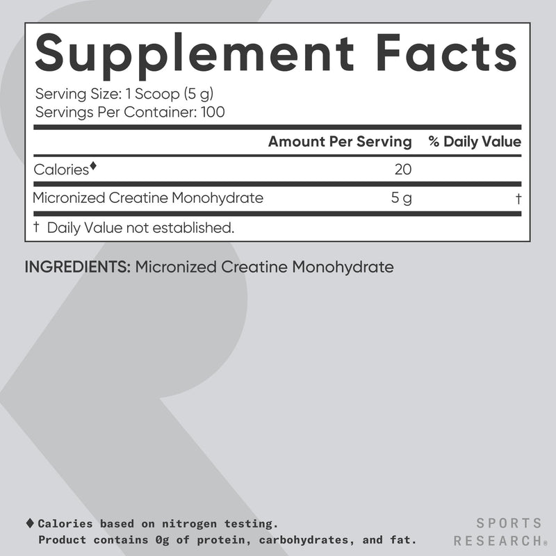 Sports Research Creatine Monohydrate - Gain Lean Muscle, Improve Performance and Strength and Support Workout Recovery* - 5 g Micronized Creatine - 17.46 oz 1.1 Pound (Pack of 1)