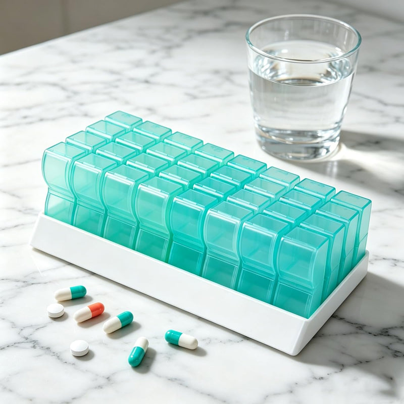 Monthly Pill Organizer, 31 Day Pills Case for Hold Vitamin and Travel Medicine, Portable Pill Storage Box, Cyan