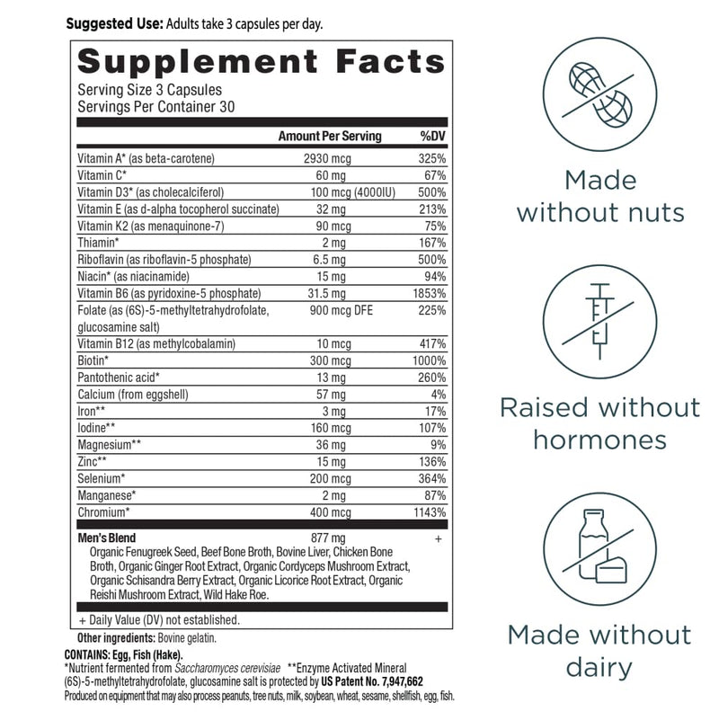 Ancient Nutrition Methylated Multivitamin for Men | Vitamin D, C, E, Methylated B12, Zinc, Magnesium, Supports Healthy Immune System and Bone Health, 90 Count