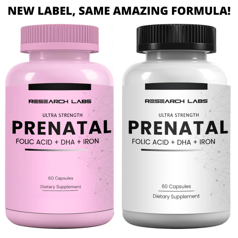 Research Labs Prenatal Vitamins for Women 2 Fer 1 Ad: 6X More Bioavailable Methylated Folate Folic Acid MTHF 5 | Supports Brain Development, Healthy Growth 60 Count (Pack of 2)