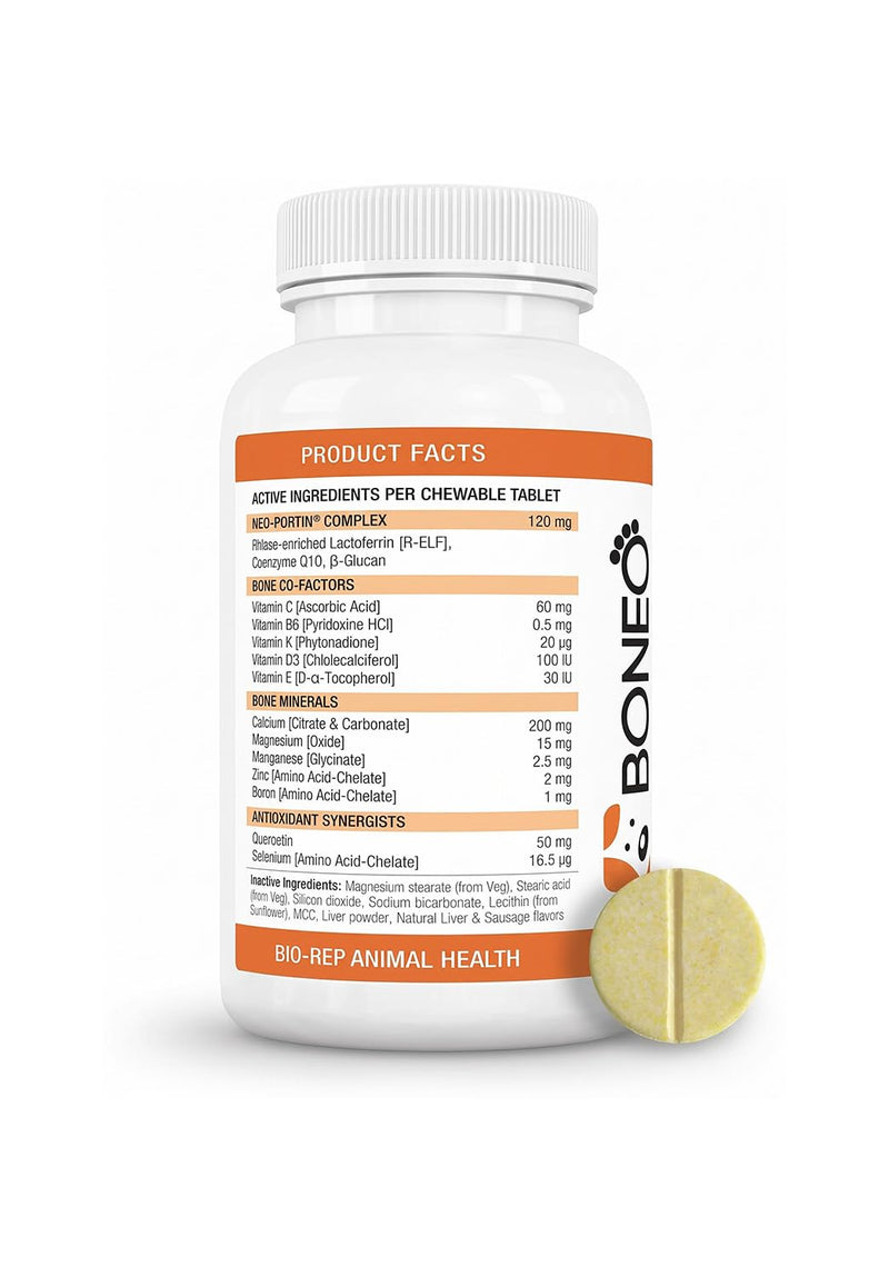 Boneo Canine Maintenance Formula- Lactoferrin-Based Bone and Joint Supplement for Dogs- 90 Ct Chewable Tablets, Liver and Sausage Flavor