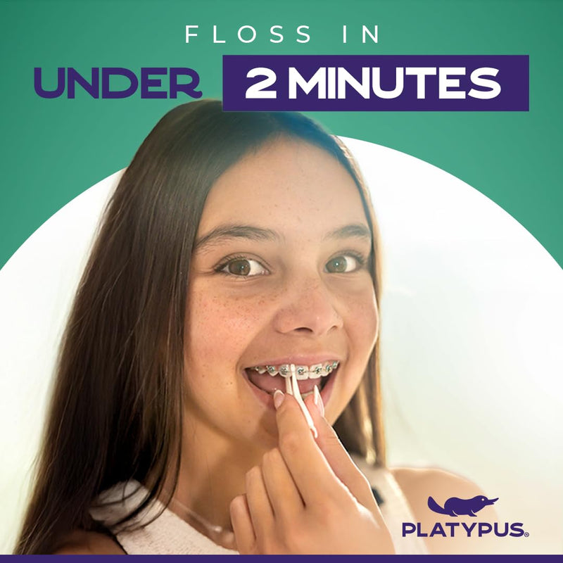 Platypus Orthodontic Flossers for Braces, 30 Count (Pack of 3), Ortho Picks for Adults & Kids, Fits Under Arch Wire, Non-Damaging, Encourage Flossing Habits Unflavored 30 Count (Pack of 3) - BeesActive Australia