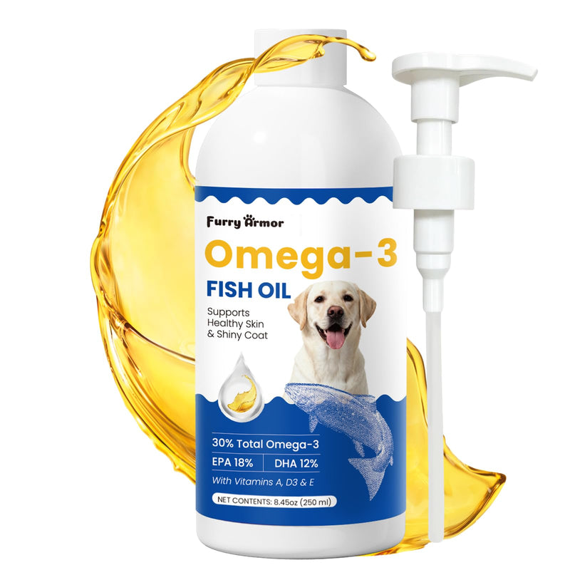 Omega 3 Fish Oil for Dogs & Cats：300mg EPA + DHA per 1ml - Promotes Healthy Skin, Shiny Coat, & Strong Joints & Heart - IFOS Certified – rTG High Absorption – Wild Caught – 8.45oz 8.45 oz