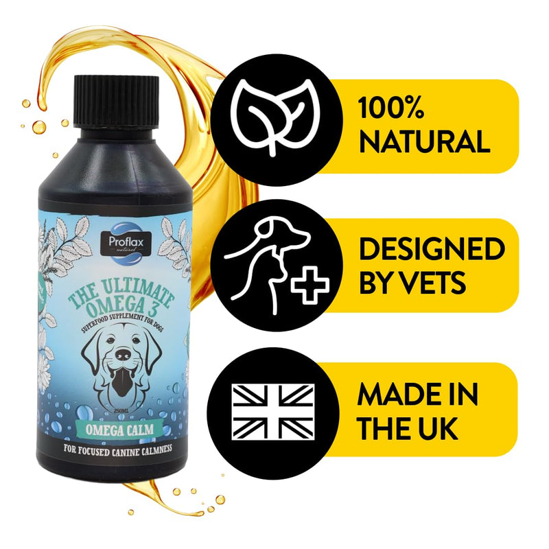 Proflax Natural Omega Calm Oil Supplement for Dogs, 100ml - Provides High Level of Calming Support for Anxious Dogs and Puppies - Great for Dogs who Bark Excessively, Chew or are Destructive Fish