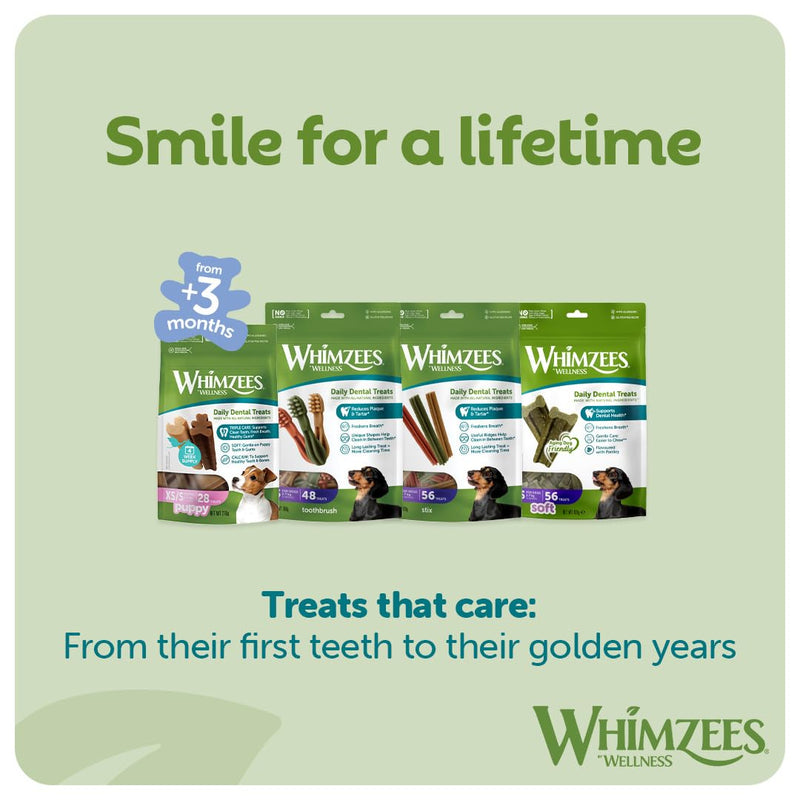WHIMZEES Stix XS, 56 Pieces – Dog Dental Stix, Size XS, Dog Dental Sticks for Extra Small Breeds, Natural and Grain Free, Rawhide-Free, Vegetarian, No Added Sugar Extra Small Breed (2-7kg) Value Bag - 56 pieces