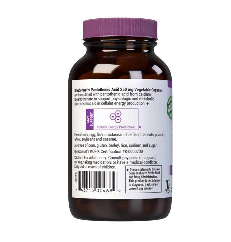 BlueBonnet Nutrition Pantothenic Acid 250 mg, 60 Vegetable Capsules | Non-GMO, Vegan, Gluten-Free 60 Count (Pack of 1)