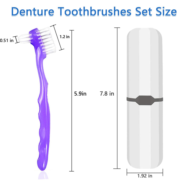 Denture Brush, 2 Pieces False Toothbrush with White Carrying Case, Multi-Layered Bristles Ergonomic Rubber Handle for Fake Teeth Cleaning - BeesActive Australia