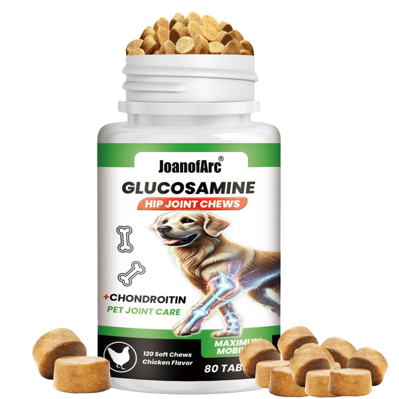 Hip and Joint Supplement for Dogs, 80 Dog Calming Chews with Glucosamine, Chondroitin,Advanced Hip and Joint Chews for Senior Dogs,Support Mobility,Health Chews for Dog,Small/Medium/Large Dog-Chicken
